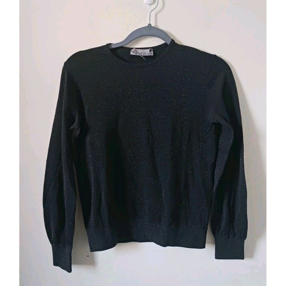 Sparrow Anthropologie Womens Black Metallic Top Crew Neck Long Sleeve Size S‎